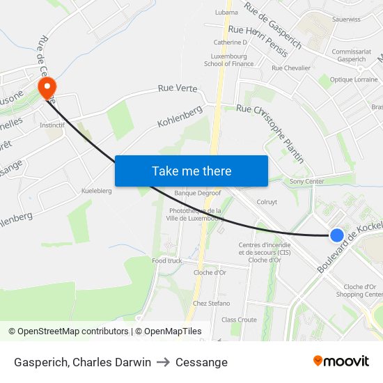 Gasperich, Charles Darwin to Cessange map