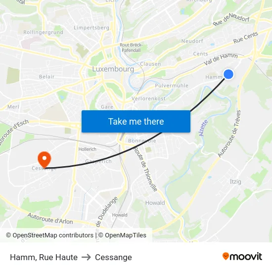 Hamm, Rue Haute to Cessange map