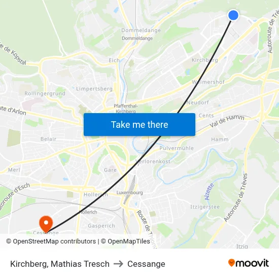 Kirchberg, Mathias Tresch to Cessange map