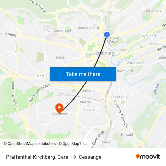 Pfaffenthal-Kirchberg, Gare to Cessange map