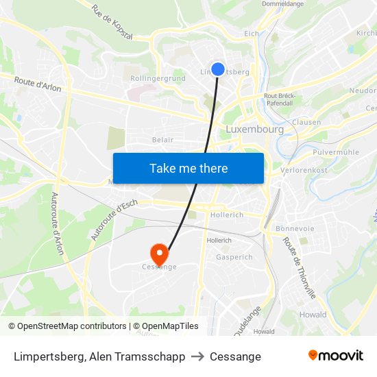 Limpertsberg, Alen Tramsschapp to Cessange map
