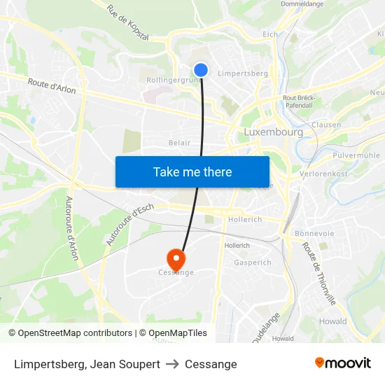 Limpertsberg, Jean Soupert to Cessange map