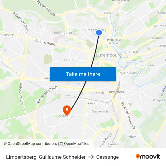 Limpertsberg, Guillaume Schneider to Cessange map
