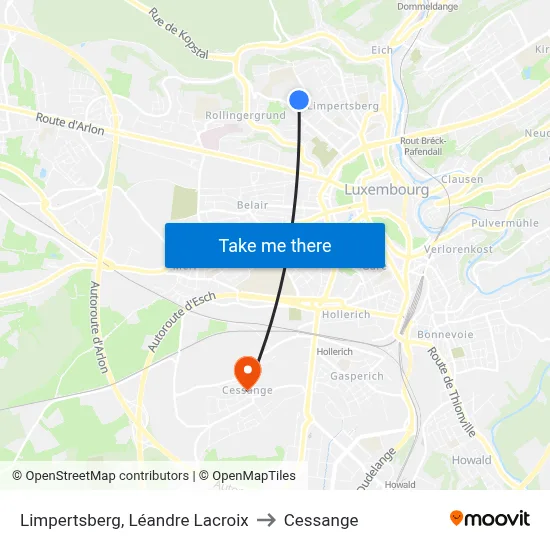 Limpertsberg, Léandre Lacroix to Cessange map