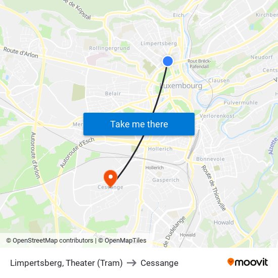 Limpertsberg, Theater (Tram) to Cessange map