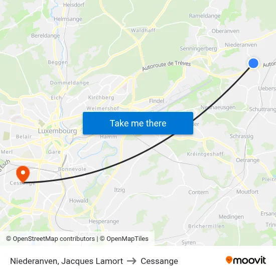 Niederanven, Jacques Lamort to Cessange map