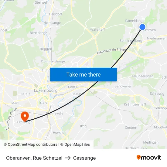 Oberanven, Rue Schetzel to Cessange map