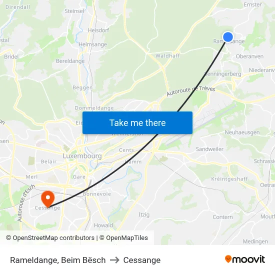 Rameldange, Beim Bësch to Cessange map