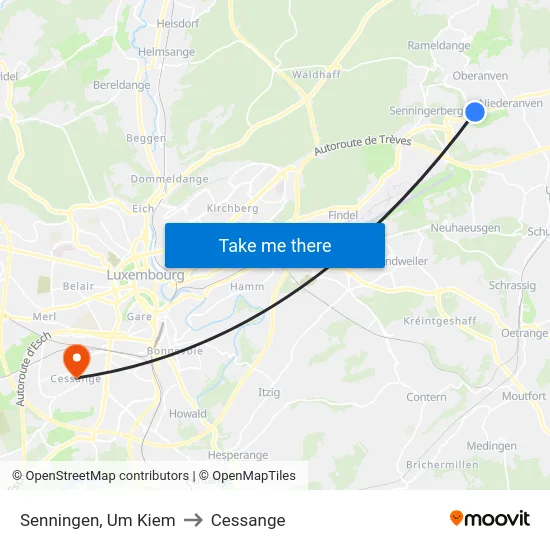 Senningen, Um Kiem to Cessange map