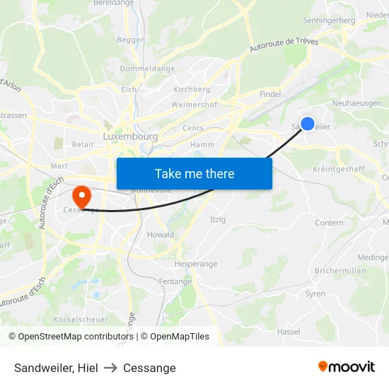 Sandweiler, Hiel to Cessange map