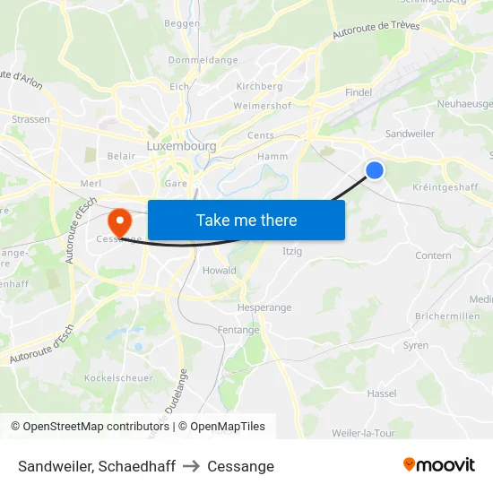 Sandweiler, Schaedhaff to Cessange map