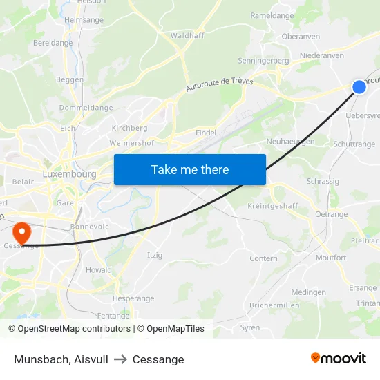 Munsbach, Aisvull to Cessange map