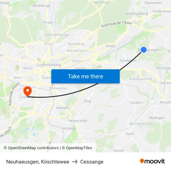 Neuhaeusgen, Kiischtewee to Cessange map