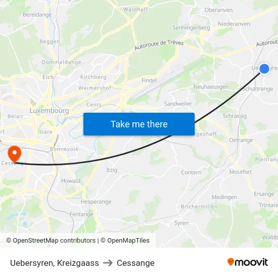 Uebersyren, Kreizgaass to Cessange map