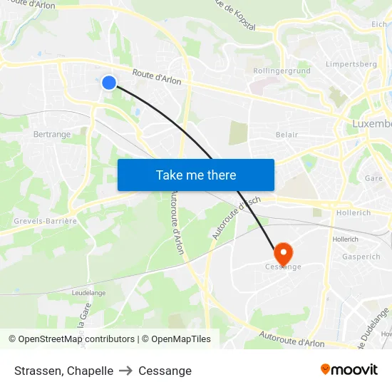 Strassen, Chapelle to Cessange map
