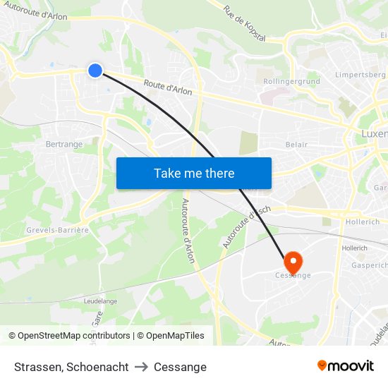 Strassen, Schoenacht to Cessange map