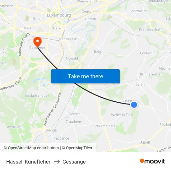 Hassel, Küneftchen to Cessange map