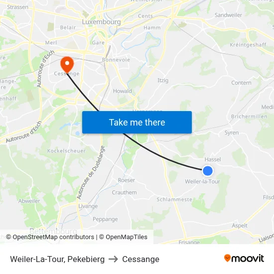 Weiler-La-Tour, Pekebierg to Cessange map