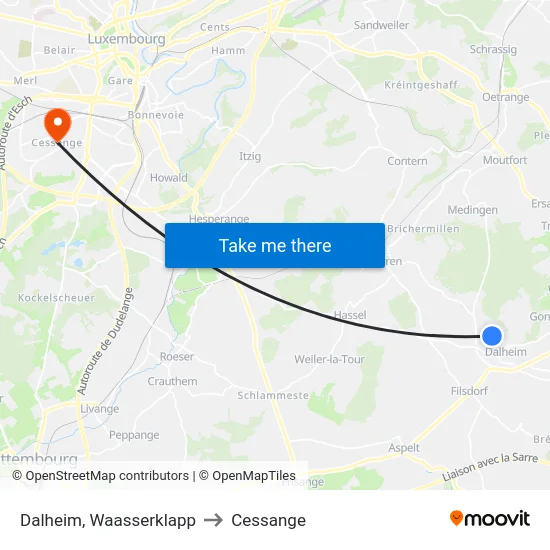 Dalheim, Waasserklapp to Cessange map