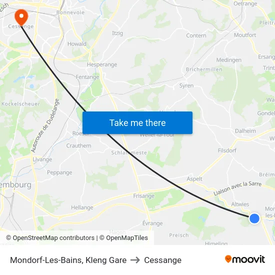 Mondorf-Les-Bains, Kleng Gare to Cessange map