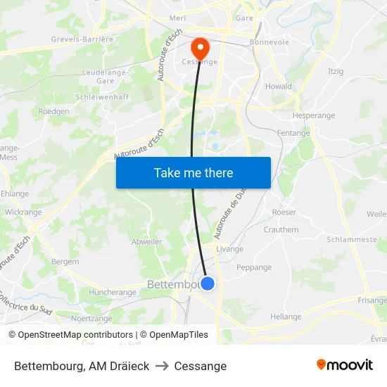 Bettembourg, AM Dräieck to Cessange map