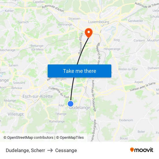 Dudelange, Scherr to Cessange map