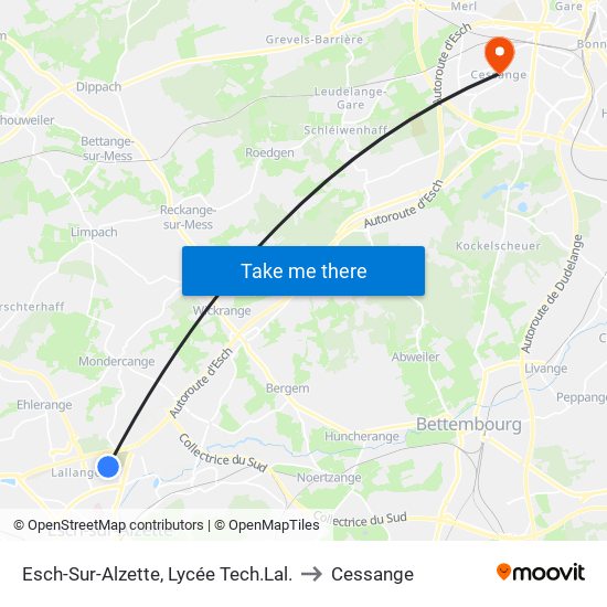 Esch-Sur-Alzette, Lycée Tech.Lal. to Cessange map