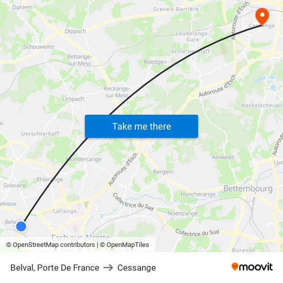 Belval, Porte De France to Cessange map