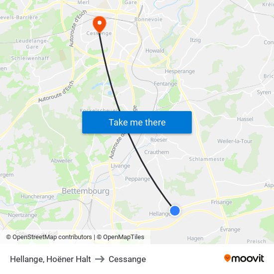Hellange, Hoëner Halt to Cessange map