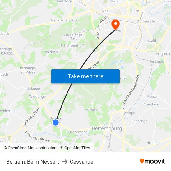 Bergem, Beim Nëssert to Cessange map