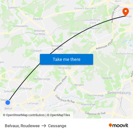 Belvaux, Roudewee to Cessange map
