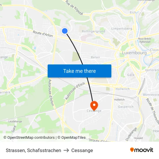 Strassen, Schafsstrachen to Cessange map