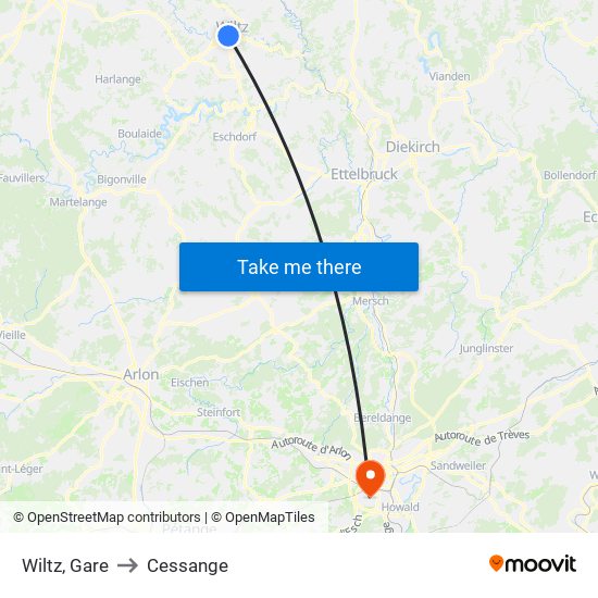 Wiltz, Gare to Cessange map