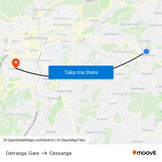 Oetrange, Gare to Cessange map