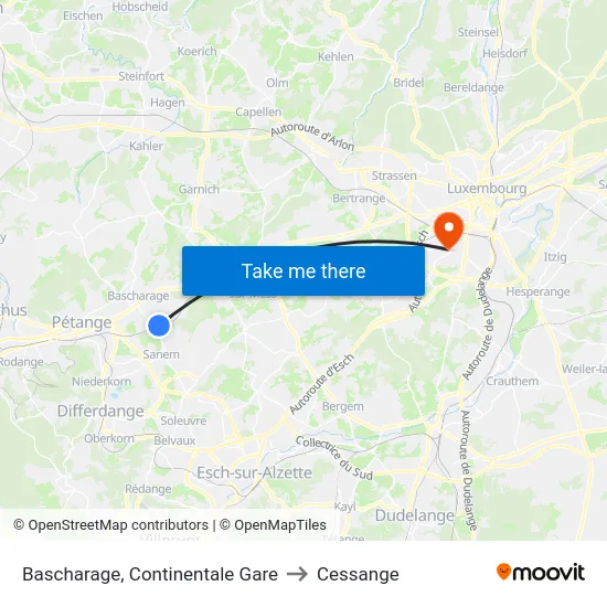 Bascharage, Continentale Gare to Cessange map