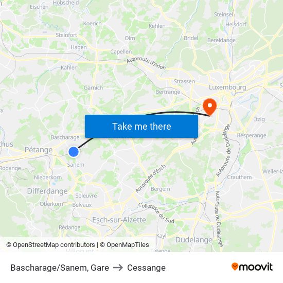 Bascharage/Sanem, Gare to Cessange map