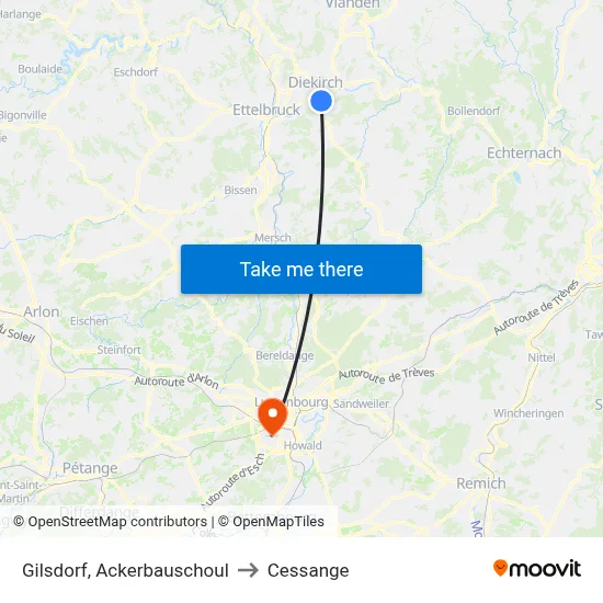 Gilsdorf, Ackerbauschoul to Cessange map
