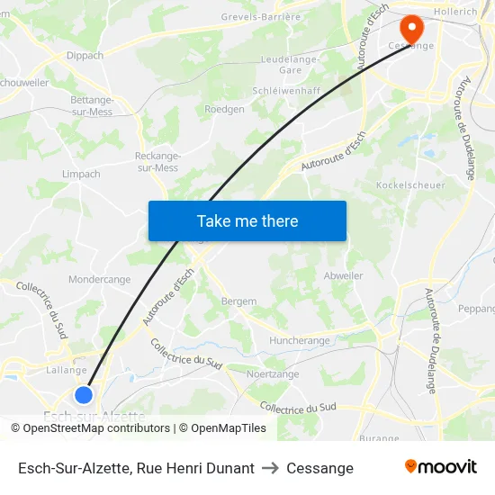 Esch-Sur-Alzette, Rue Henri Dunant to Cessange map