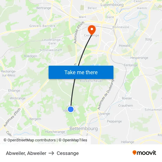 Abweiler, Abweiler to Cessange map