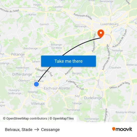 Belvaux, Stade to Cessange map