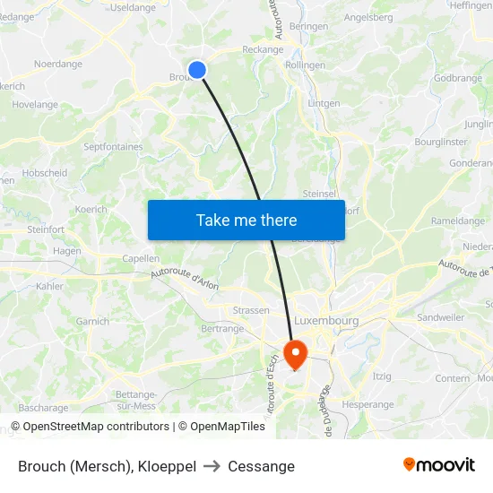 Brouch (Mersch), Kloeppel to Cessange map