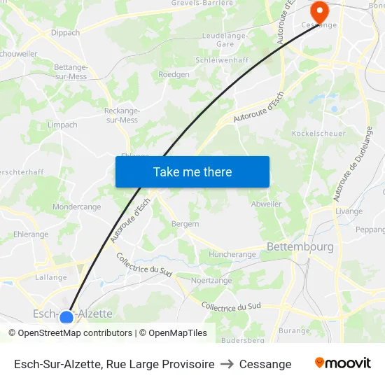 Esch-Sur-Alzette, Rue Large Provisoire to Cessange map