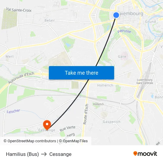 Hamilius (Bus) to Cessange map