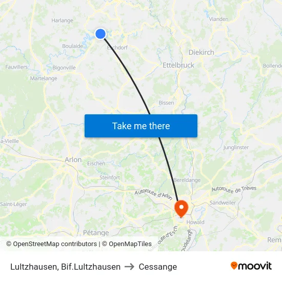 Lultzhausen, Bif.Lultzhausen to Cessange map