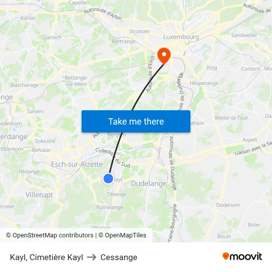 Kayl, Cimetière Kayl to Cessange map