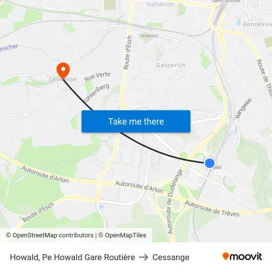 Howald, Pe Howald Gare Routière to Cessange map