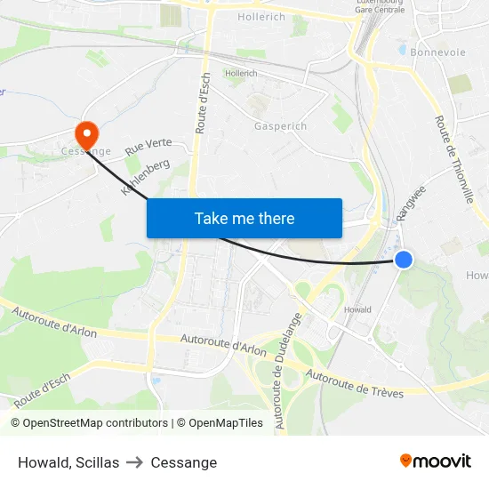 Howald, Scillas to Cessange map