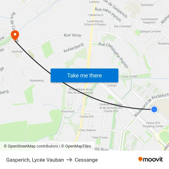 Gasperich, Lycée Vauban to Cessange map