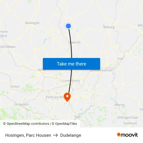 Hosingen, Parc Housen to Dudelange map