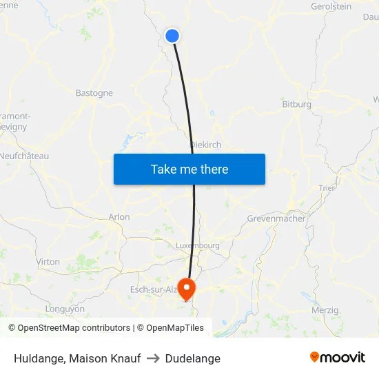 Huldange, Maison Knauf to Dudelange map